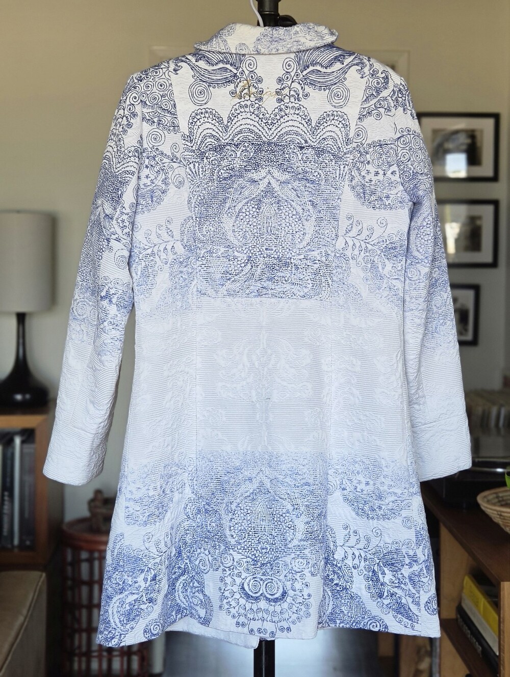 Desigual White & Blue Ombre Tapestry Long Coat - Picture 6 of 11
